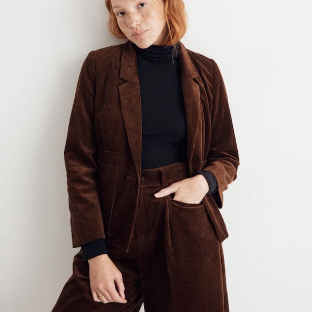 Madewell Corduroy Crop Dorset Blazer in Forage